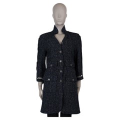 CHANEL azul marino mezcla de algodón 08P DECONSTRUIDO CUFF TWEED Abrigo Chaqueta S