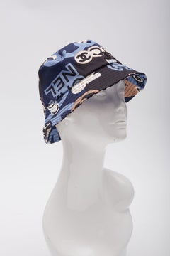 Chanel Navy Blue Cotton CC Printed Bucket Hat