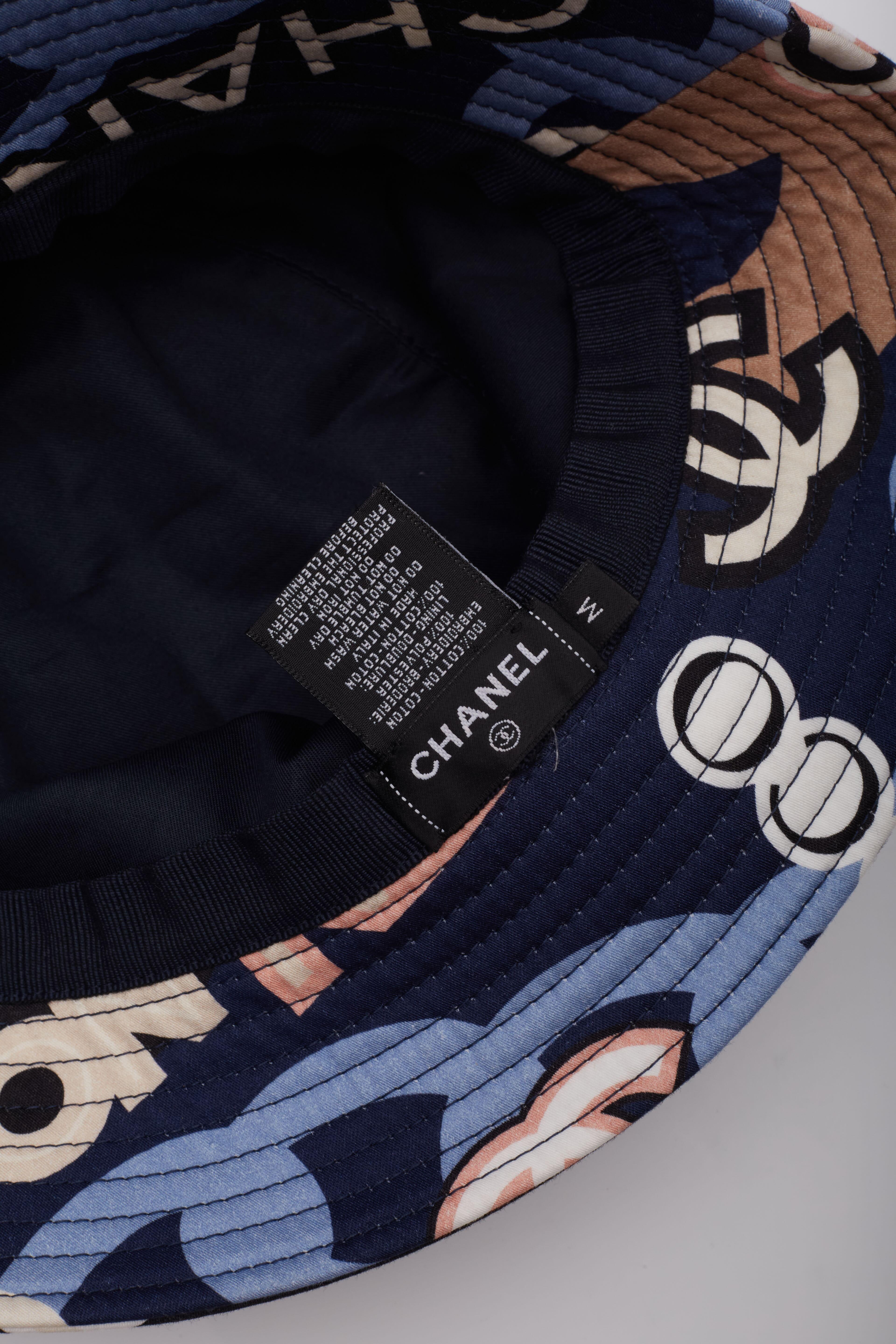 Chanel Navy Blue Cotton CC Printed Bucket Hat For Sale 1