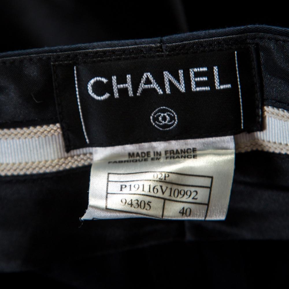 Women's Chanel Navy Blue Cotton High Waist Tailored Wide Leg Trousers M