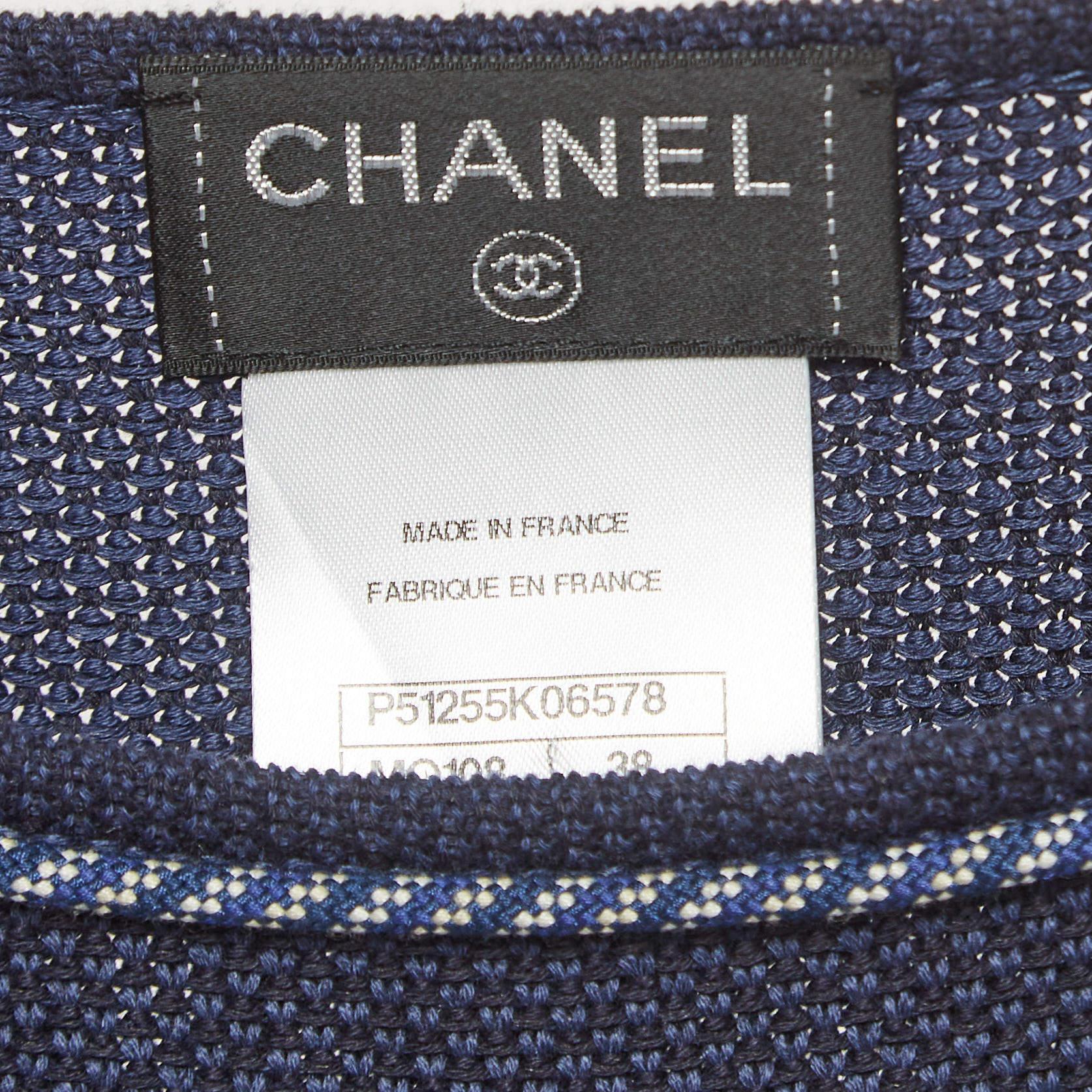 Chanel Navy Blue Cotton Knit Tie-Up Detail Sleeveless Mini Dress M For Sale 1