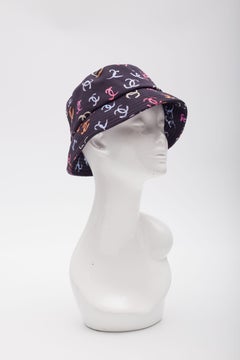 Chanel Navy Blue Cotton Multicoloured CC Printed Bucket Hat