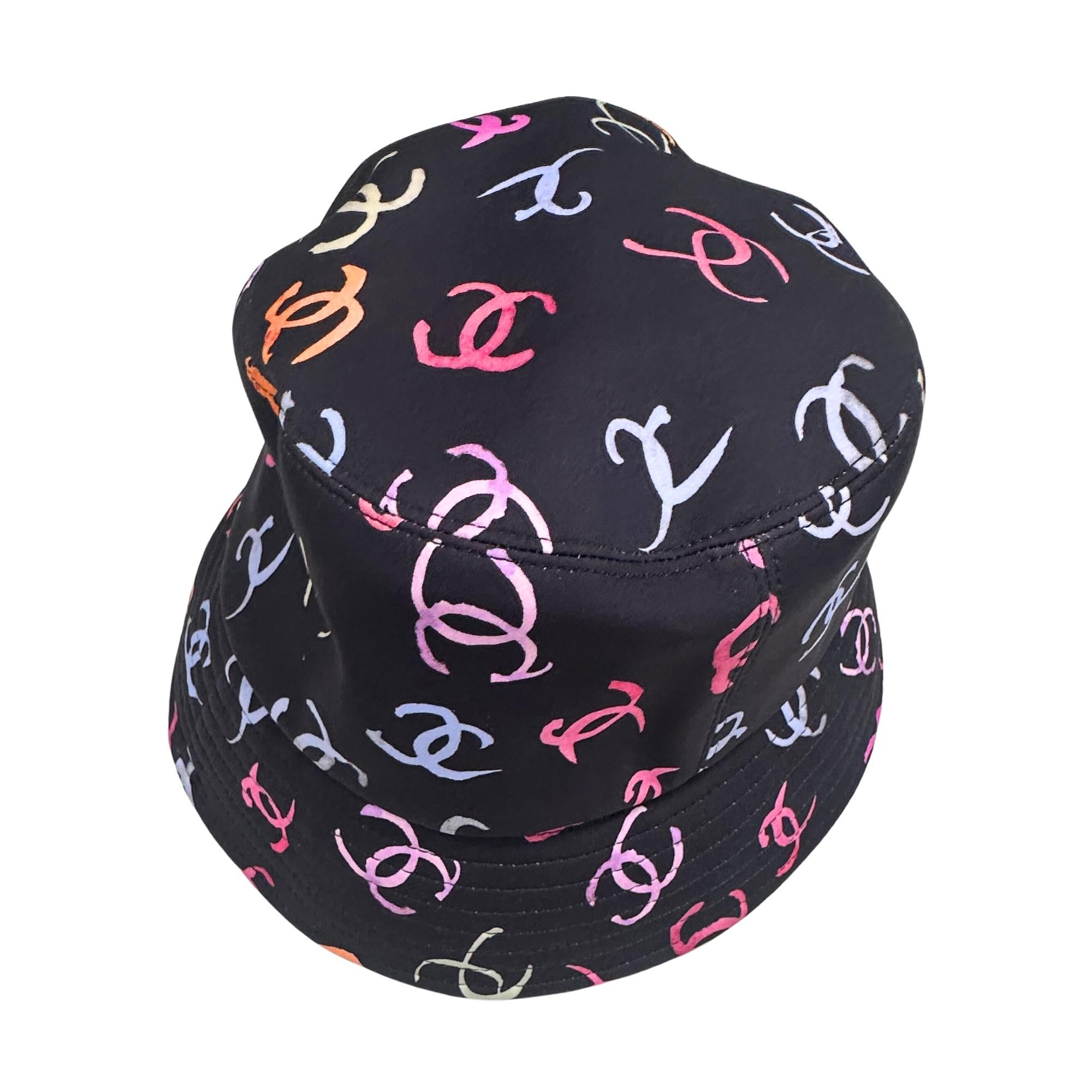 Women's Chanel Navy Blue Cotton Multicoloured CC Printed Bucket Hat For Sale