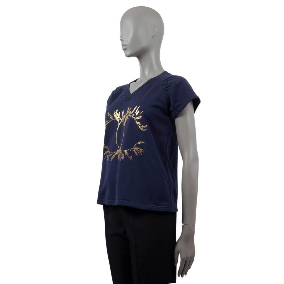Women's CHANEL navy blue cotton silk 2018 18C GREECE PRINTED T-Shirt Shirt S For Sale