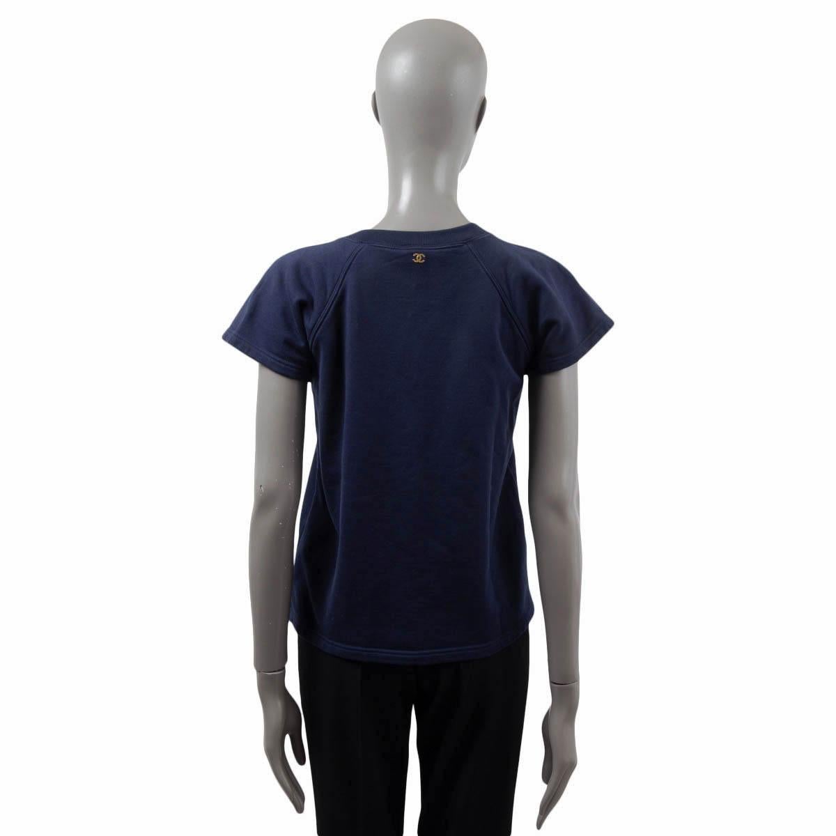 CHANEL bleu marine coton soie 2018 18C GREECE PRINTED T-Shirt Shirt S en vente 1