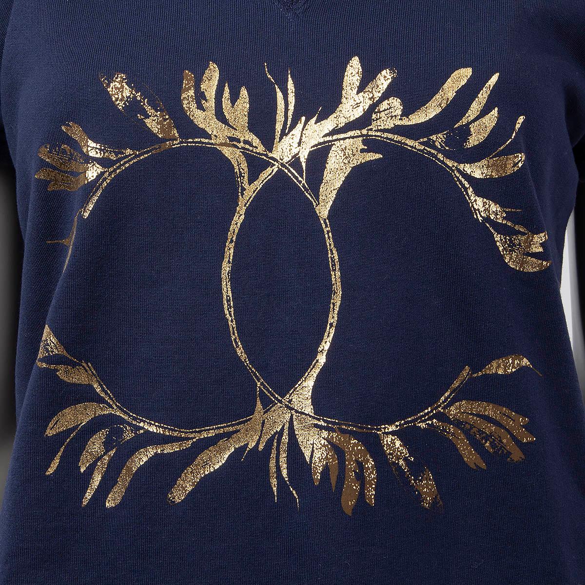 CHANEL navy blue cotton silk 2018 18C GREECE PRINTED T-Shirt Shirt S 2