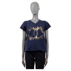 CHANEL Marineblaues T-Shirt aus Baumwolle und Seide 2018 18C GREECE PRINTED S