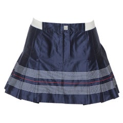 Chanel Navy Blue Cotton & Silk Striped Detail Pleated Tennis Skirt S