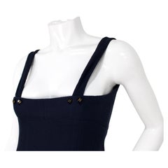 Chanel Navy Blue Cotton Smocked Sleeveless Dress circa 1995