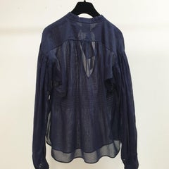 CHANEL Navy Blue Cotton Waist 2 Cc Logo Buttons Blouse Top Sz.36