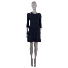 CHANEL navy blue cotton & wool 2018 18A HAMBURG BUTTONED NECK KNIT Dress 36 XS