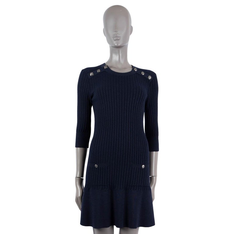 Chanel 2018 Hamburg Buttoned Knit Dress Navy