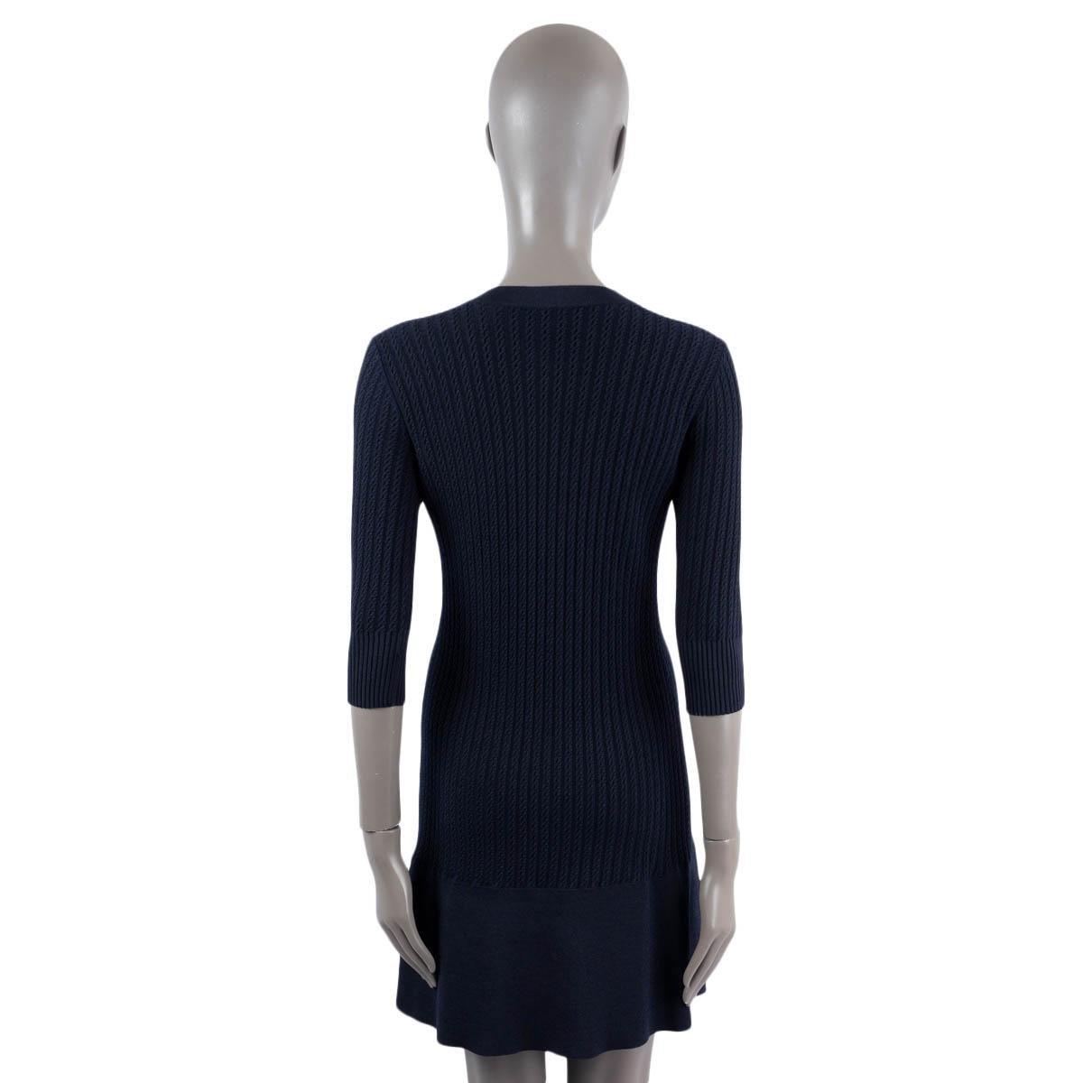 CHANEL navy blue cotton & wool 2018 18A HAMBURG BUTTONED NECK KNIT Dress 36 XS For Sale 1