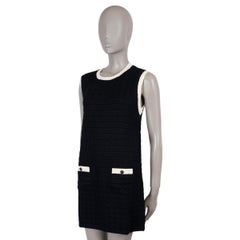 CHANEL navy blue & cream cotton 24P TEXTURED KNIT MINI Dress 40 M