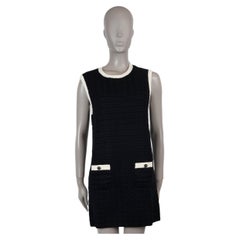 CHANEL navy blue & cream cotton 24P TEXTURED KNIT MINI Dress 40 M