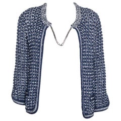 Chanel Navy Blue Crochet Knit Neck Chain Detail Jacket M