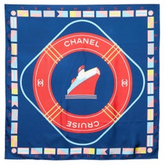 Chanel Navy Blue Cruise Flags Print Silk Square Scarf
