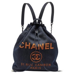 Chanel Navy Blue Denim and Leather Deauville Backpack