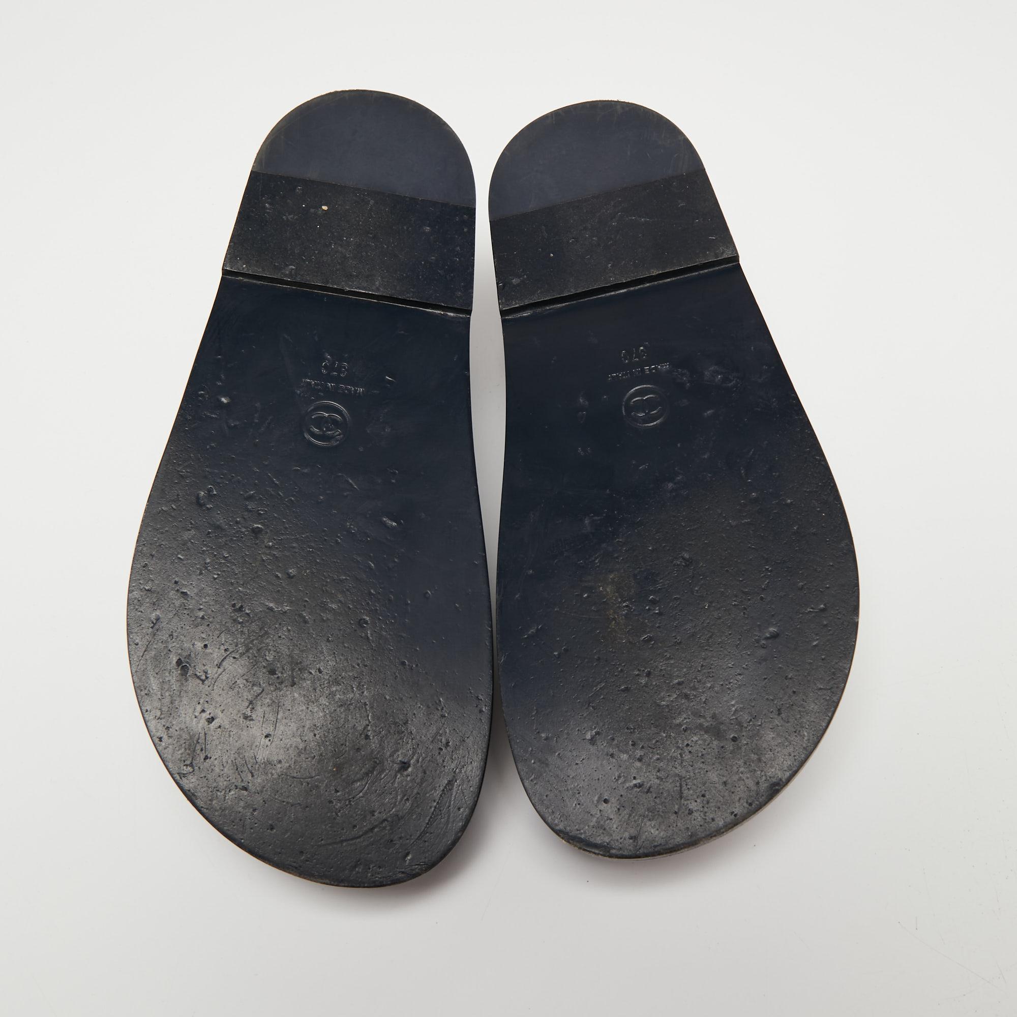 Chanel Navy Blue Denim Dad Slingback Sandals Size 37 1