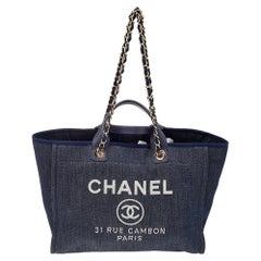 Chanel Chanel Marineblaue Denim Große Deauville Einkaufstasche