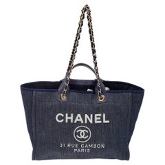 Chanel Navy Blue Denim Large Deauville Shopping Tote