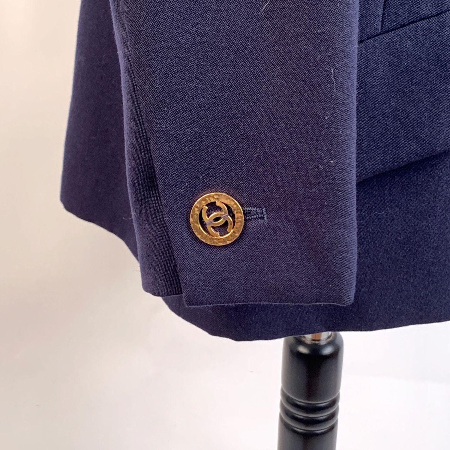 Women's Chanel Navy Blue Double Breasted Blazer Jacket CC Buttons