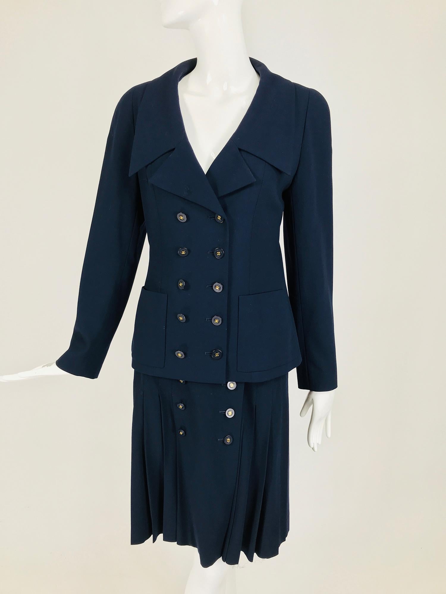 Chanel Navy Blue Double Breasted Jacket and Pleated skirt 1994P 4