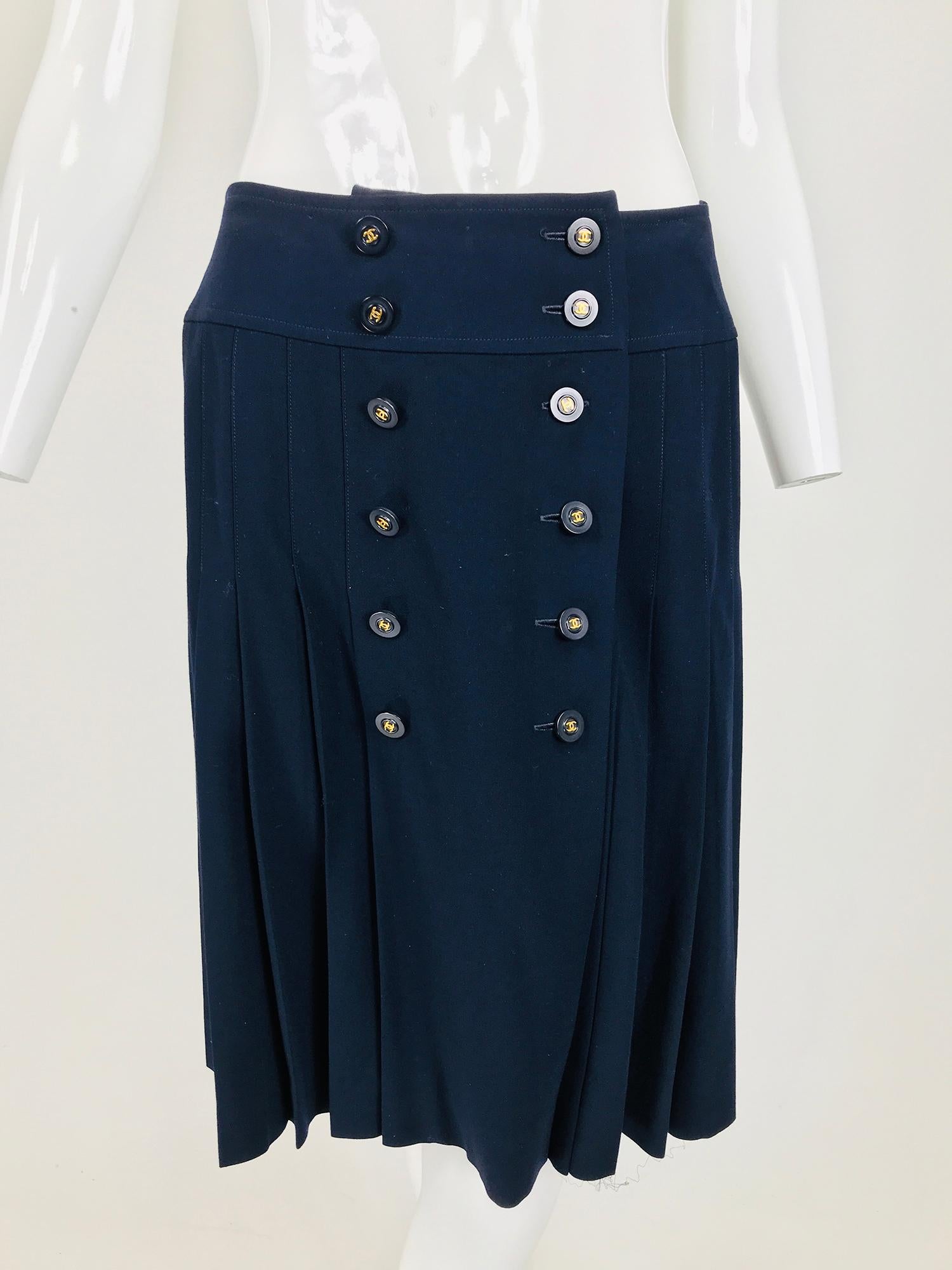 Chanel Navy Blue Double Breasted Jacket and Pleated skirt 1994P 5