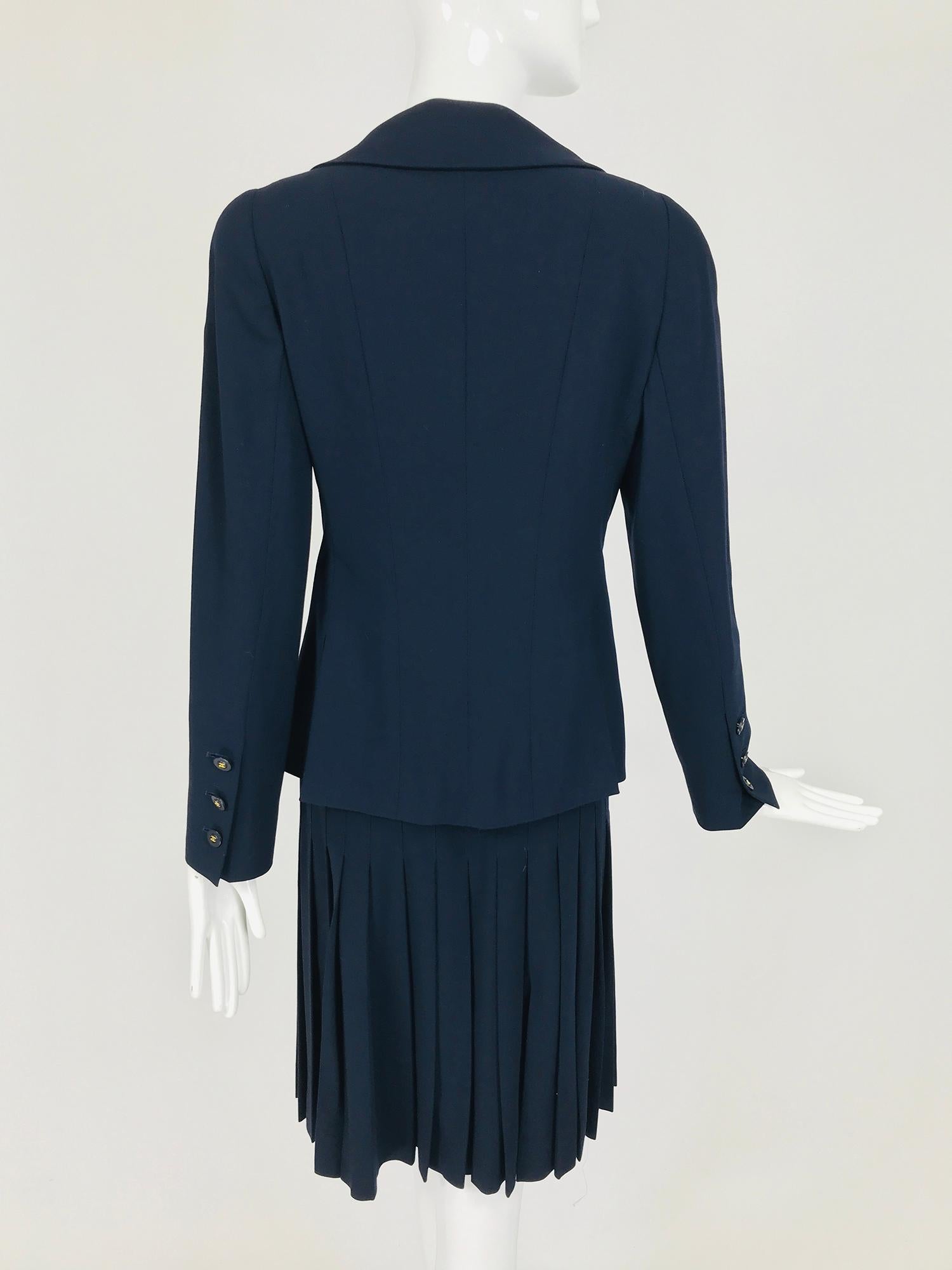 Women's Chanel Navy Blue Double Breasted Jacket and Pleated skirt 1994P