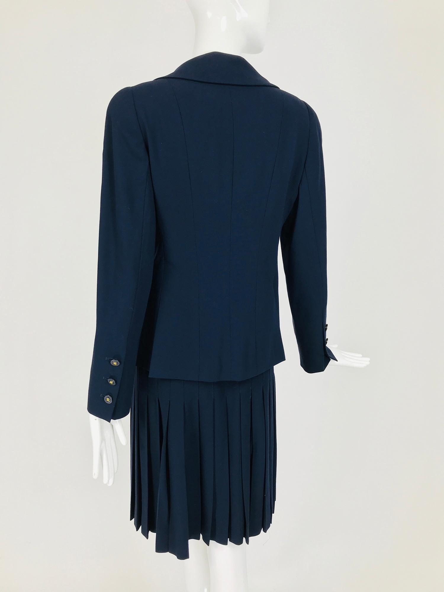 Chanel Navy Blue Double Breasted Jacket and Pleated skirt 1994P 1