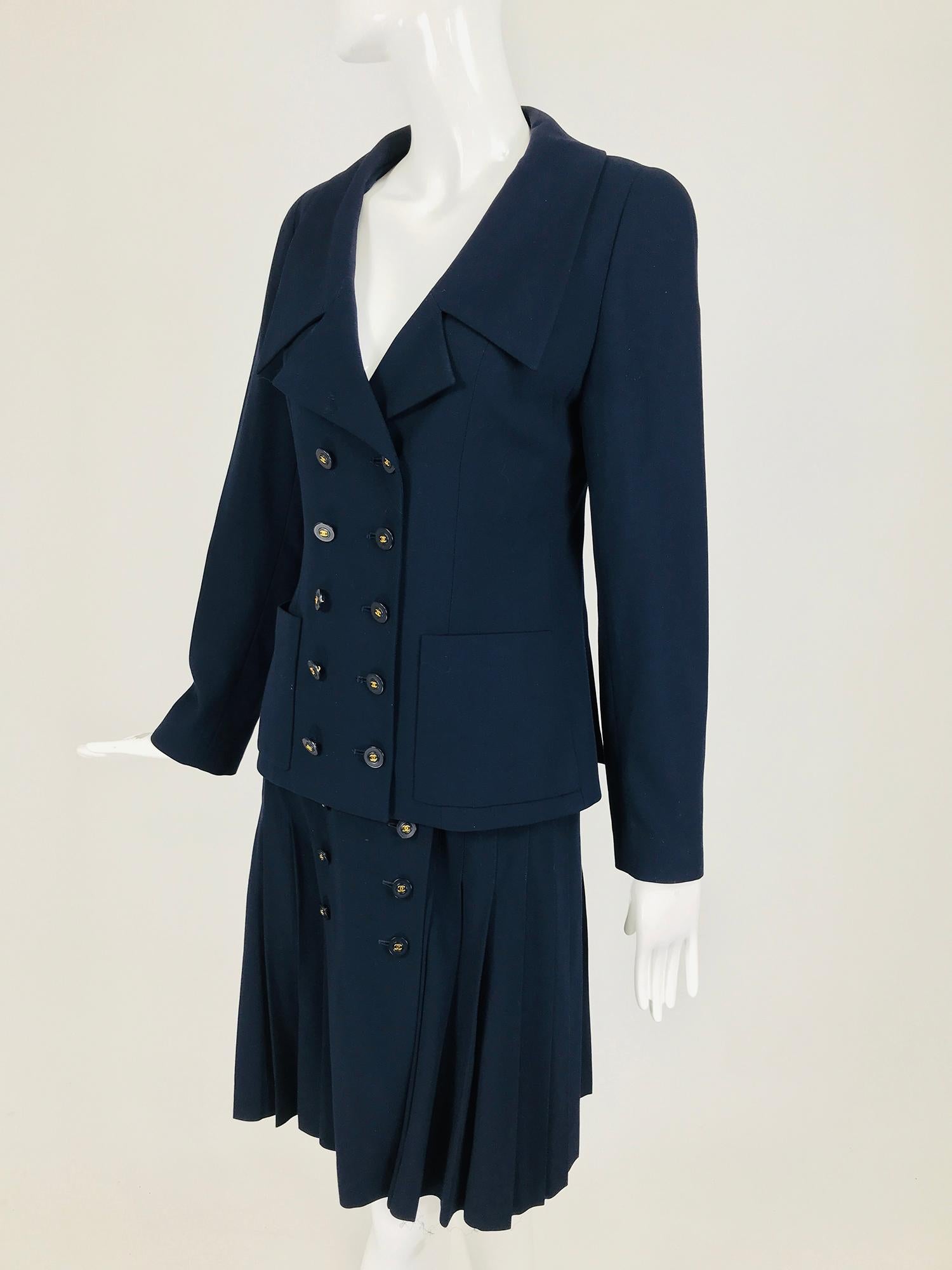 Chanel Navy Blue Double Breasted Jacket and Pleated skirt 1994P 3