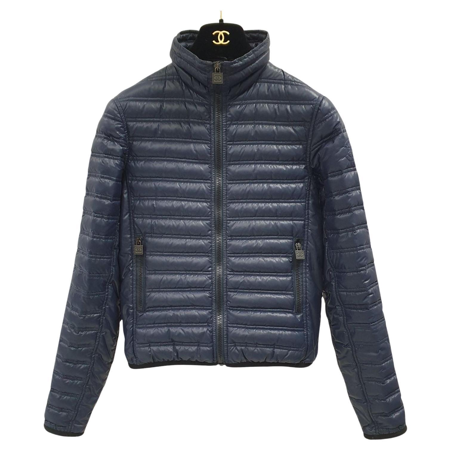 CHANEL Navy Blue Down Puffer Jacket For Sale