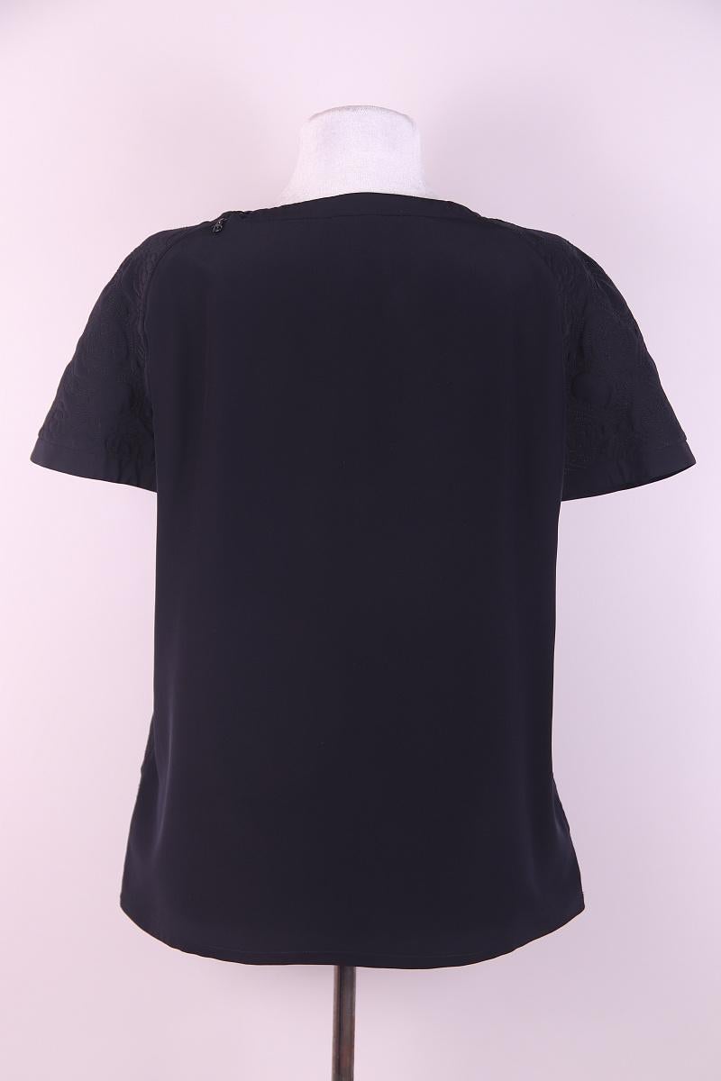 Chanel Navy Blue Floral Quilted Silk Top In Good Condition For Sale In Алматинский Почтамт, KZ