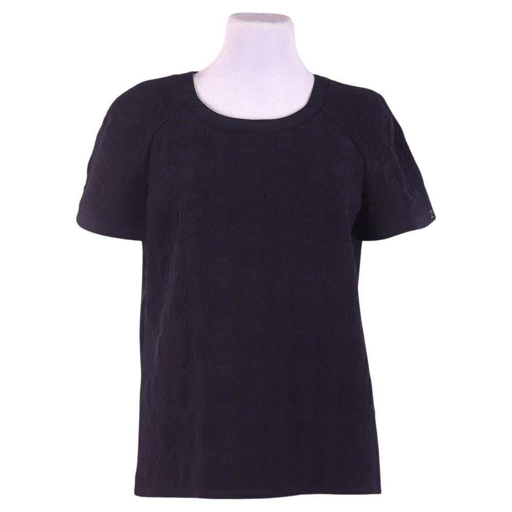 Chanel Navy Blue Floral Quilted Silk Top For Sale