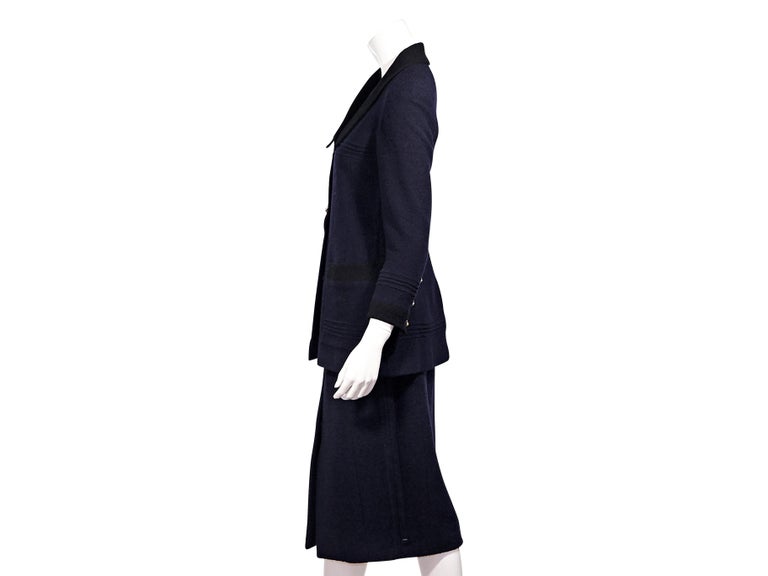 Chanel Navy Blue FW 1993 Boucle Wool Skirt Suit Set at 1stDibs