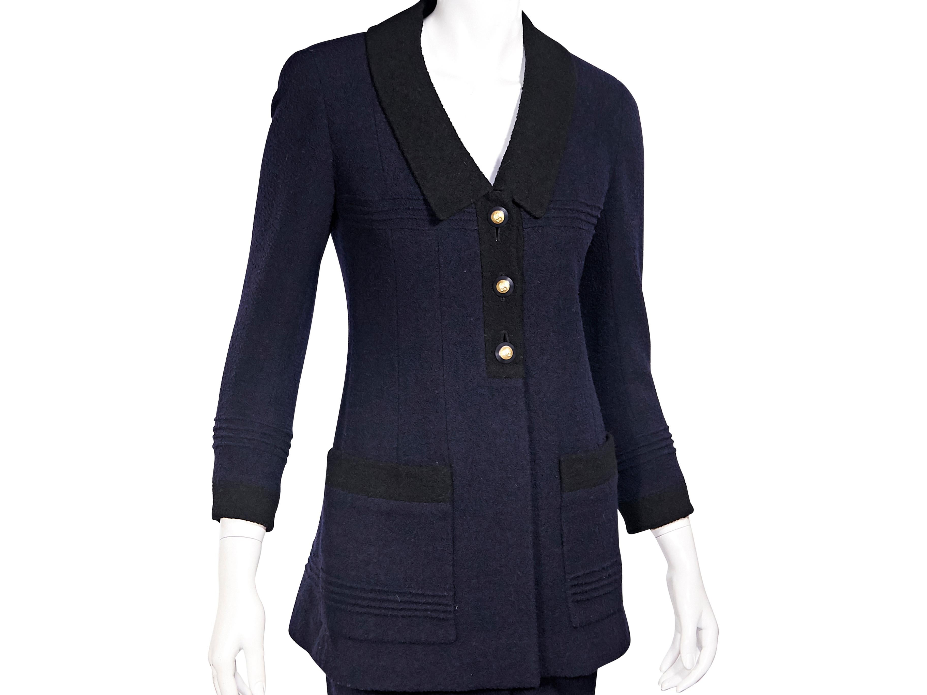 Black Chanel Navy Blue FW 1993 Boucle Wool Skirt Suit Set