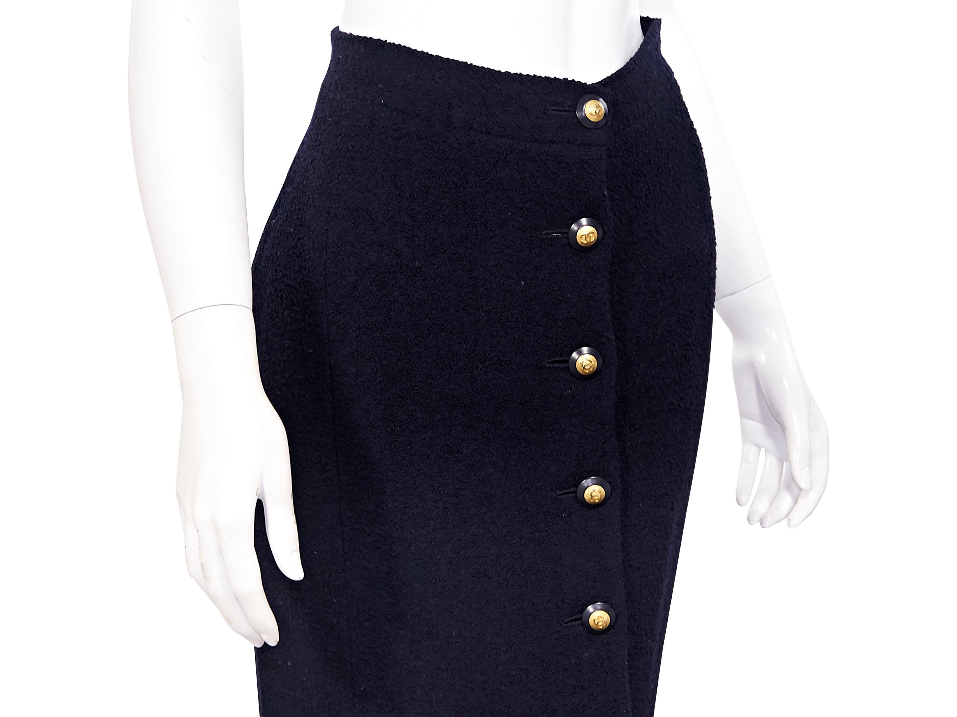 Women's Chanel Navy Blue FW 1993 Boucle Wool Skirt Suit Set