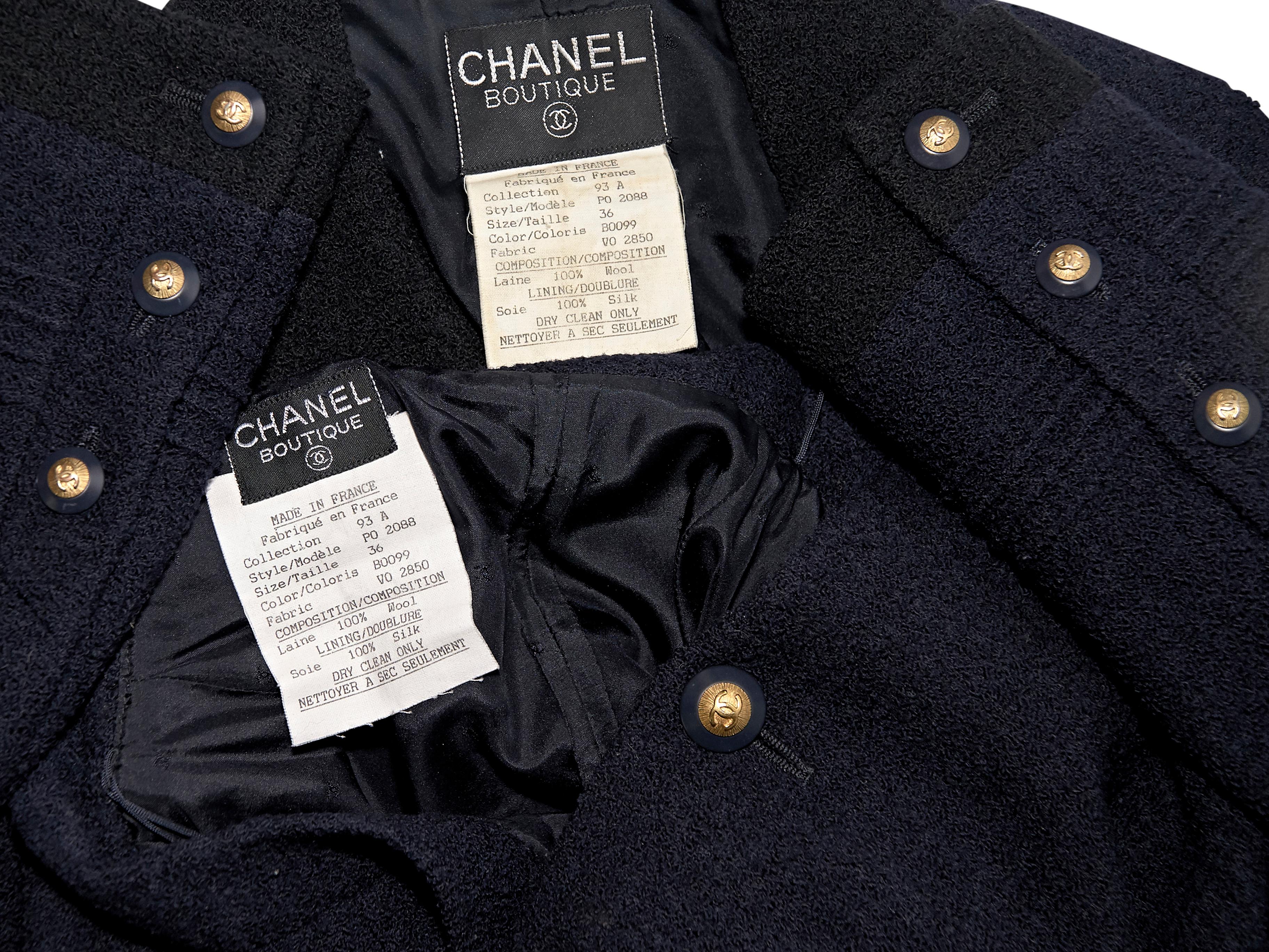 Chanel Navy Blue FW 1993 Boucle Wool Skirt Suit Set 1