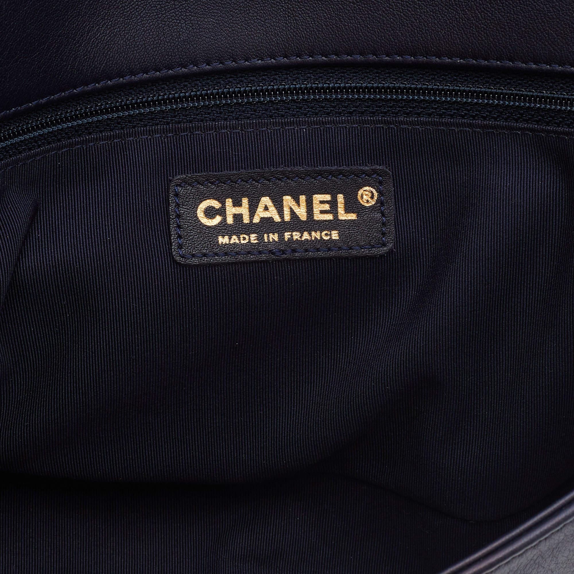 Women's Chanel Navy Blue/Gold Woven Leather New Medium Boy Bag