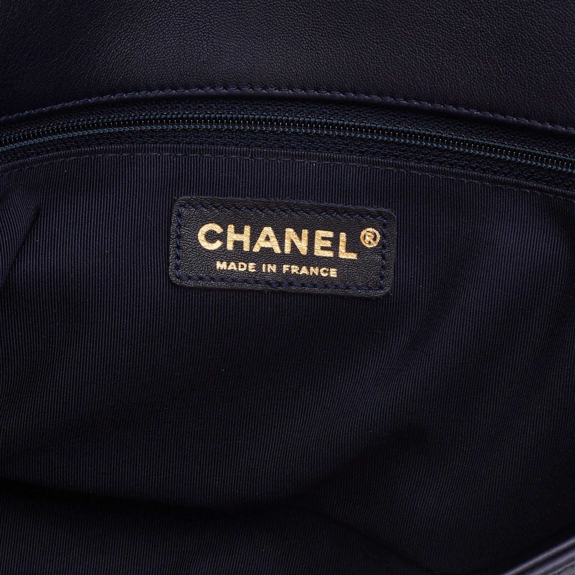 Chanel Navy Blue/Gold Woven Leather New Medium Boy Bag 1