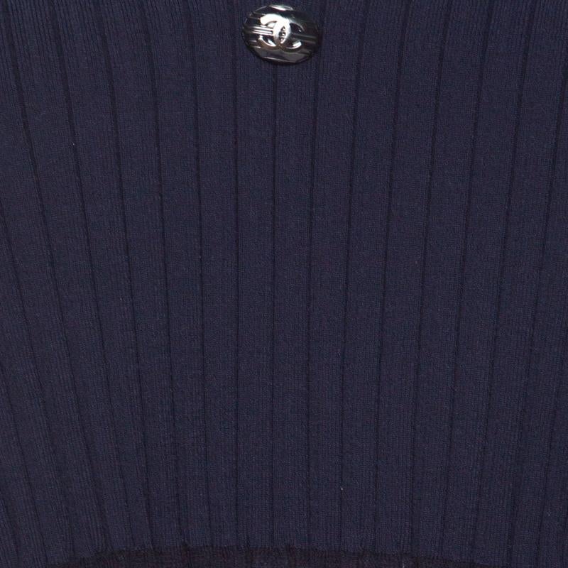 Chanel Navy Blue Knit Back Tie Detail Pleated Oversized Dress M In Good Condition In Dubai, Al Qouz 2