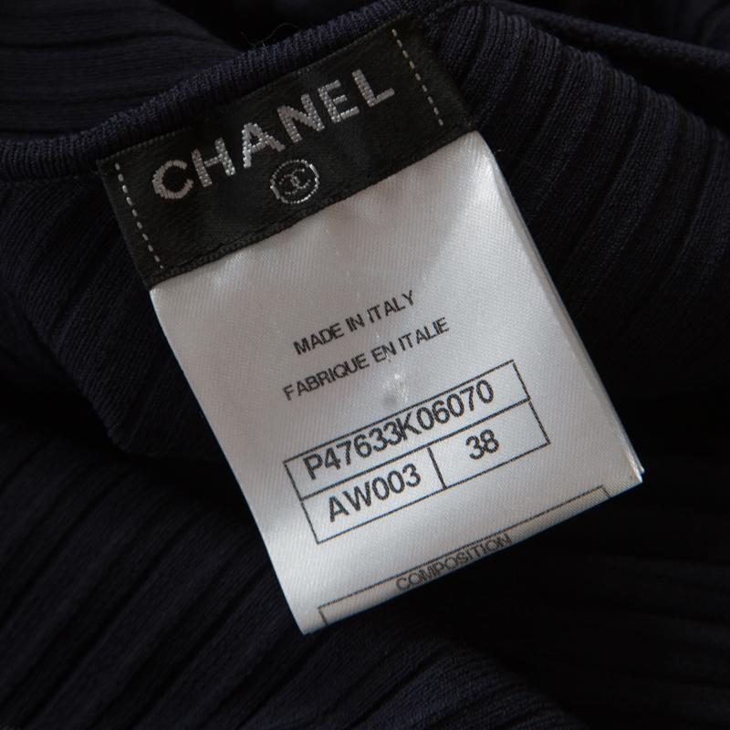 Women's Chanel Navy Blue Knit Back Tie Detail Pleated Oversized Dress M