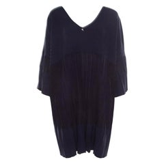 Chanel Navy Blue Knit Back Tie Detail Pleated Oversized Dress M