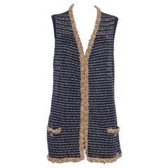 Chanel Navy Blue Knit Bead Embellished Hook Front Vest XL