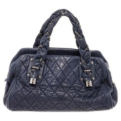 Chanel Navy Blue Lambskin Lady Braid Bowler Purse Shoulder Bag