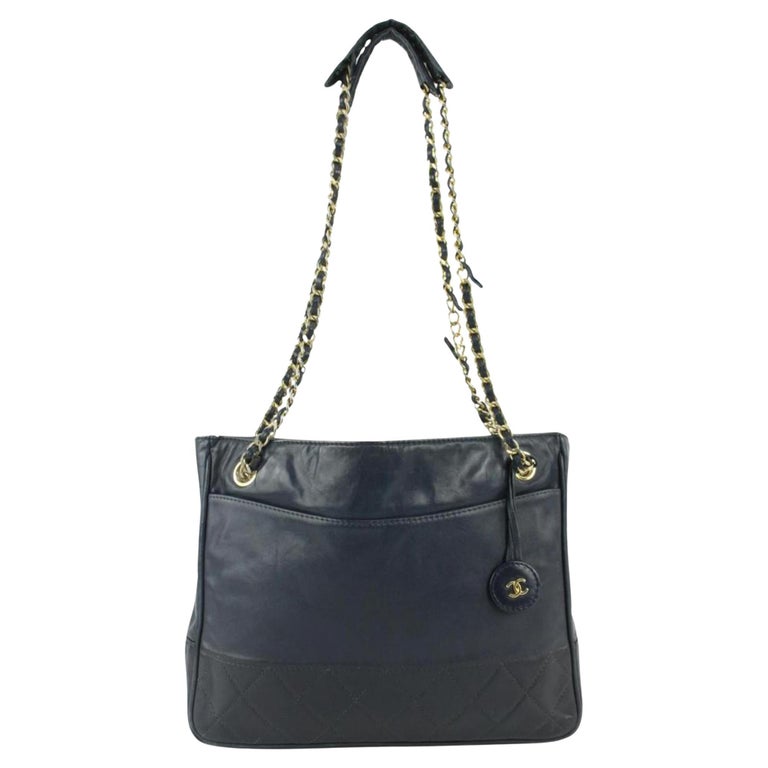Chanel Timeless shoulder bag in navy blue quilted jersey with gold hardware  at 1stDibs