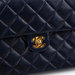 Chanel Navy Blue Lambskin Small Square Vintage 90s Classic Flap Bag