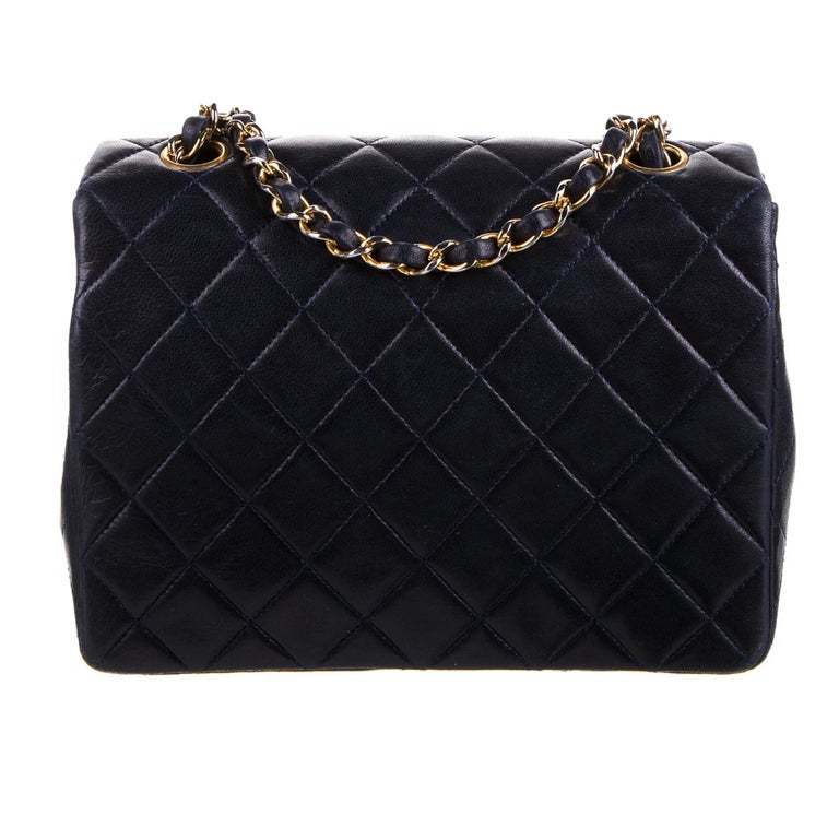 Chanel Navy Blue Lambskin Small Square Vintage 90s Classic Flap Bag
