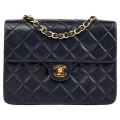 Chanel Navy Blue Lambskin Small Square Retro 90s Classic Flap Bag 