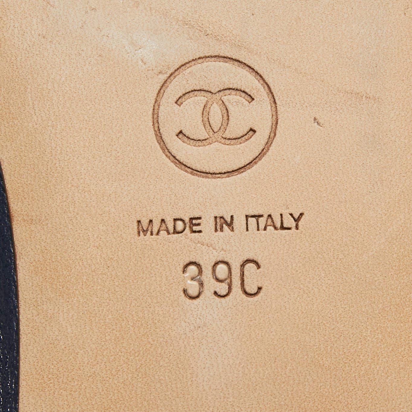 Chanel Navy Blue Leather CC Cap Toe Ballet Flats Size 39 1